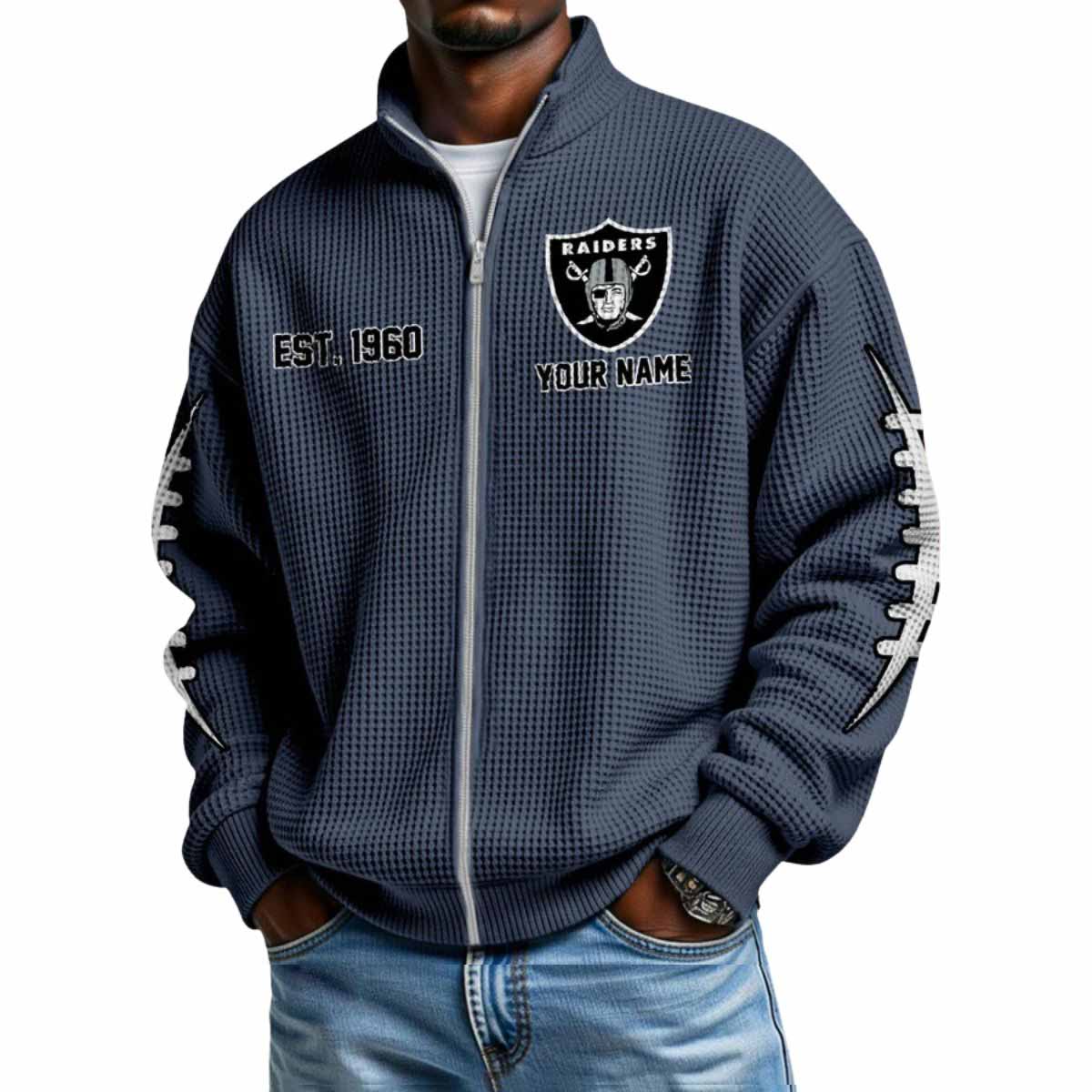 2025 Raiders Est 1960 Waffle Zip Sweatshirt 2025 Raiders Est 1960 Waffle Zip Sweatshirt