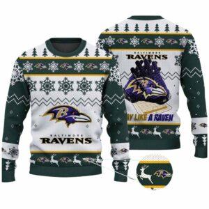 2025 Ravens Play Like A Raven Ugly Christmas Sweater