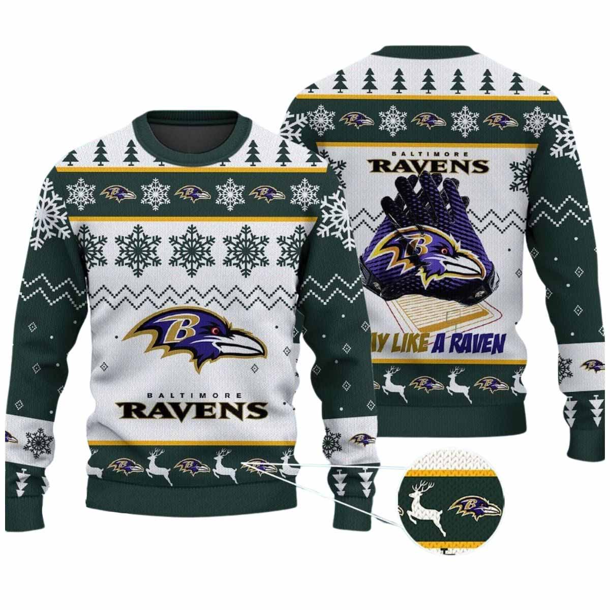 2025 Ravens Play Like A Raven Ugly Christmas Sweater 2025 Ravens Play Like A Raven Ugly Christmas Sweater