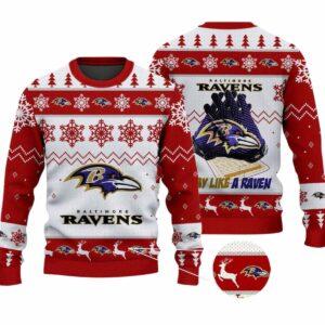 2025 Ravens Play Like A Raven Ugly Christmas Sweater 1 2025 Ravens Play Like A Raven Ugly Christmas Sweater