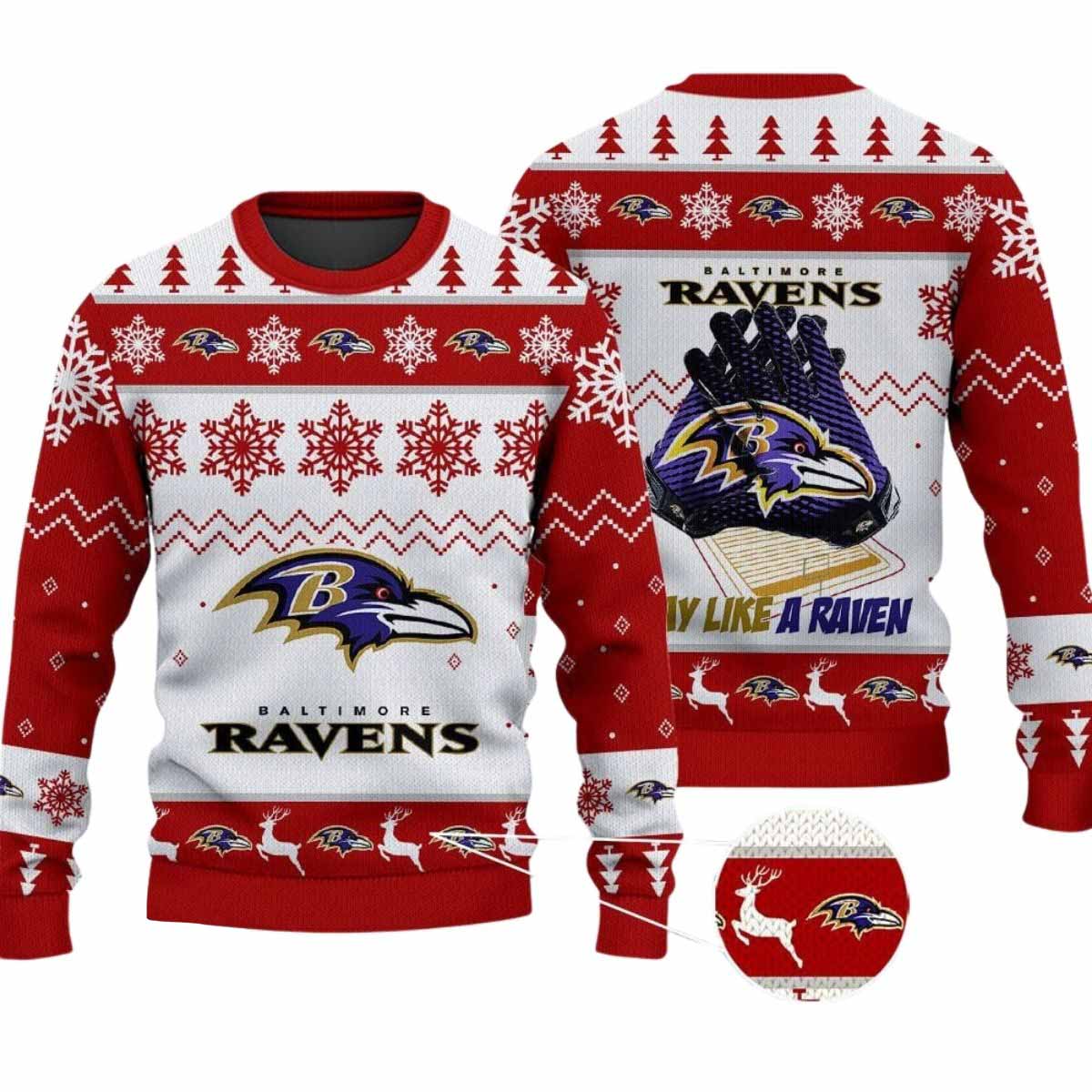 2025 Ravens Play Like A Raven Ugly Christmas Sweater 2025 Ravens Play Like A Raven Ugly Christmas Sweater