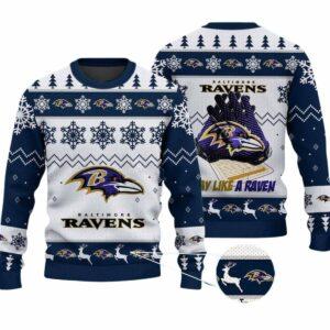 2025 Ravens Play Like A Raven Ugly Christmas Sweater 2 2025 Ravens Play Like A Raven Ugly Christmas Sweater