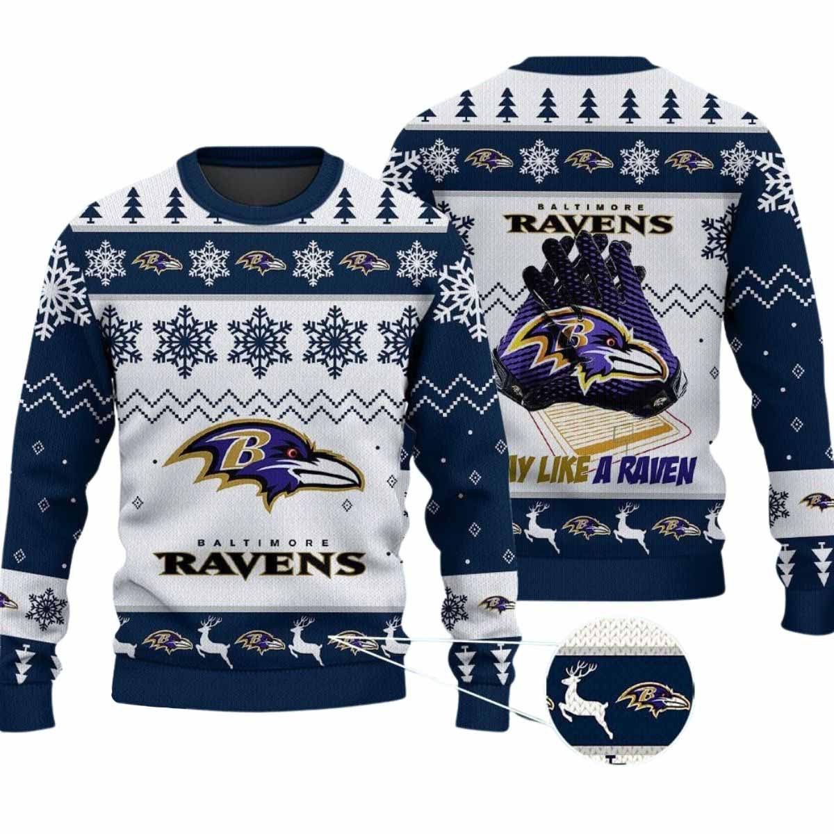 2025 Ravens Play Like A Raven Ugly Christmas Sweater 2025 Ravens Play Like A Raven Ugly Christmas Sweater