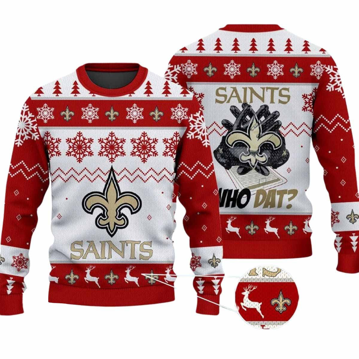 2025 Saints Who Dat Ugly Christmas Sweater 2025 Saints Who Dat Ugly Christmas Sweater