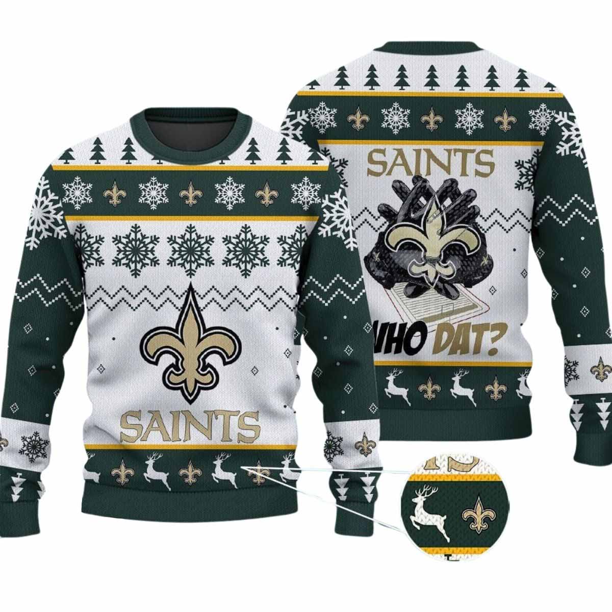 2025 Saints Who Dat Ugly Christmas Sweater 2025 Saints Who Dat Ugly Christmas Sweater