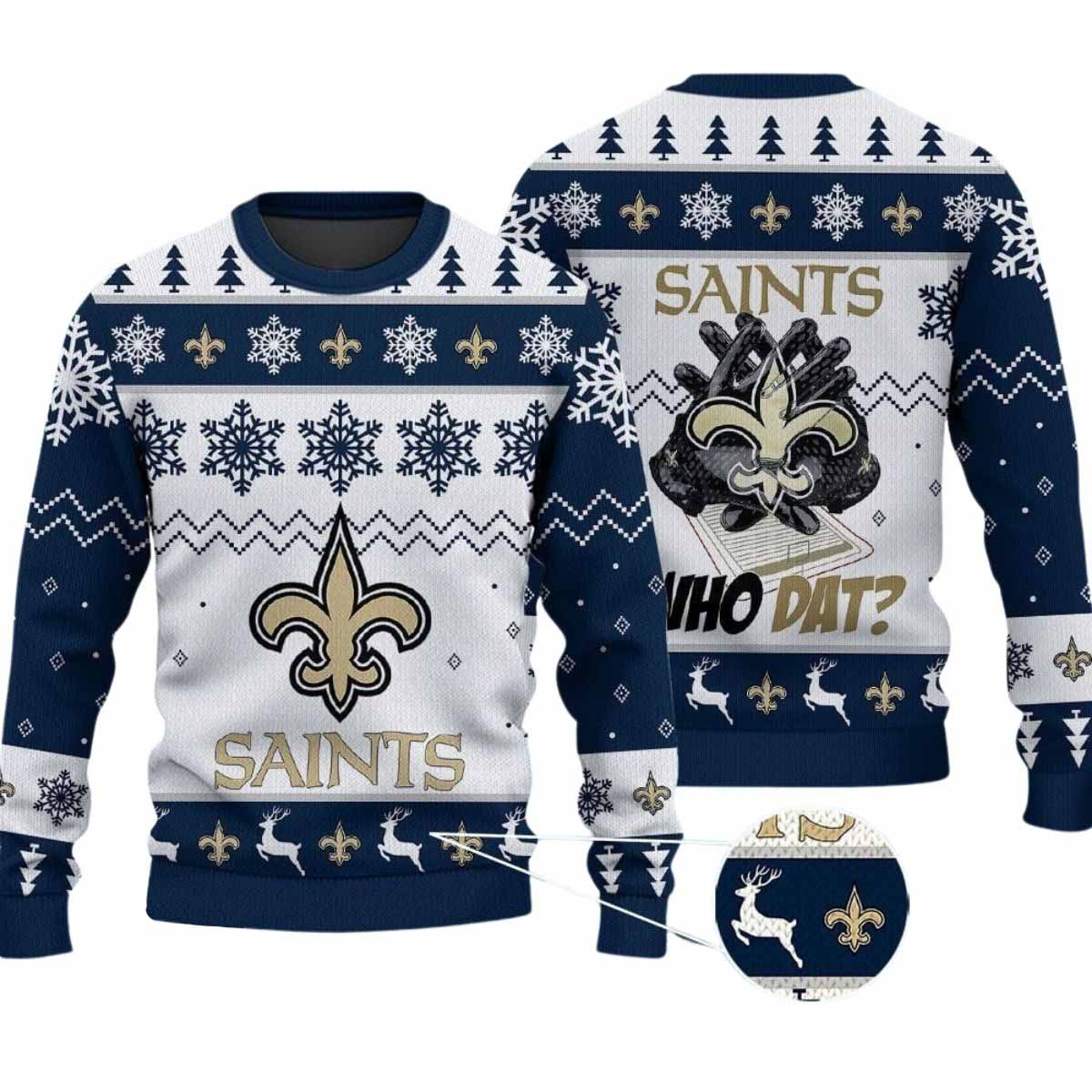 2025 Saints Who Dat Ugly Christmas Sweater 2025 Saints Who Dat Ugly Christmas Sweater
