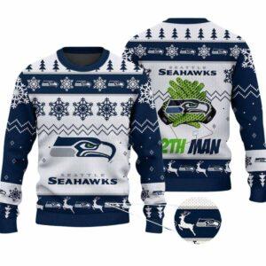 2025 Seahawks 12th Man Ugly Christmas Sweater 2 2025 Seahawks 12th Man Ugly Christmas Sweater