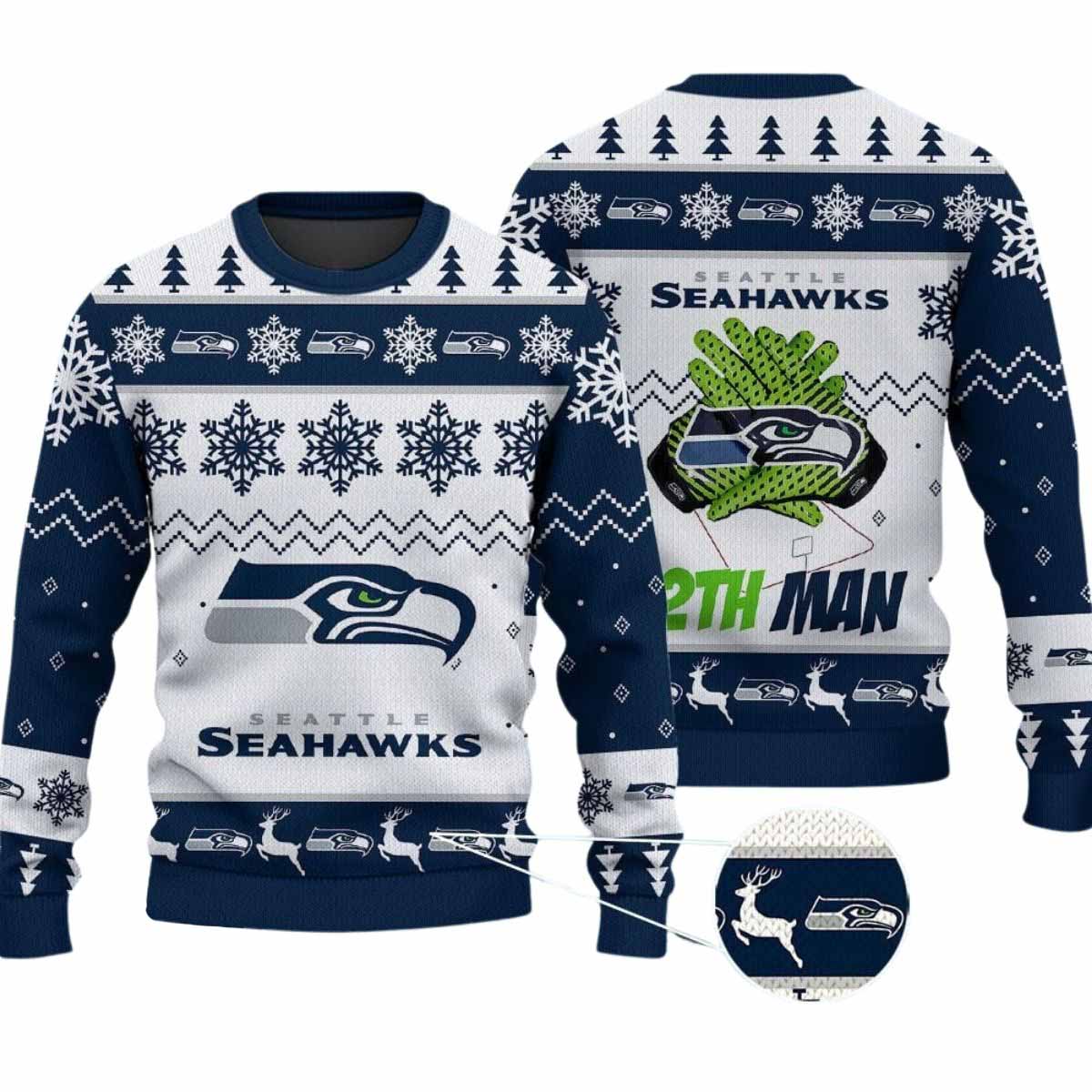 2025 Seahawks 12th Man Ugly Christmas Sweater 2025 Seahawks 12th Man Ugly Christmas Sweater
