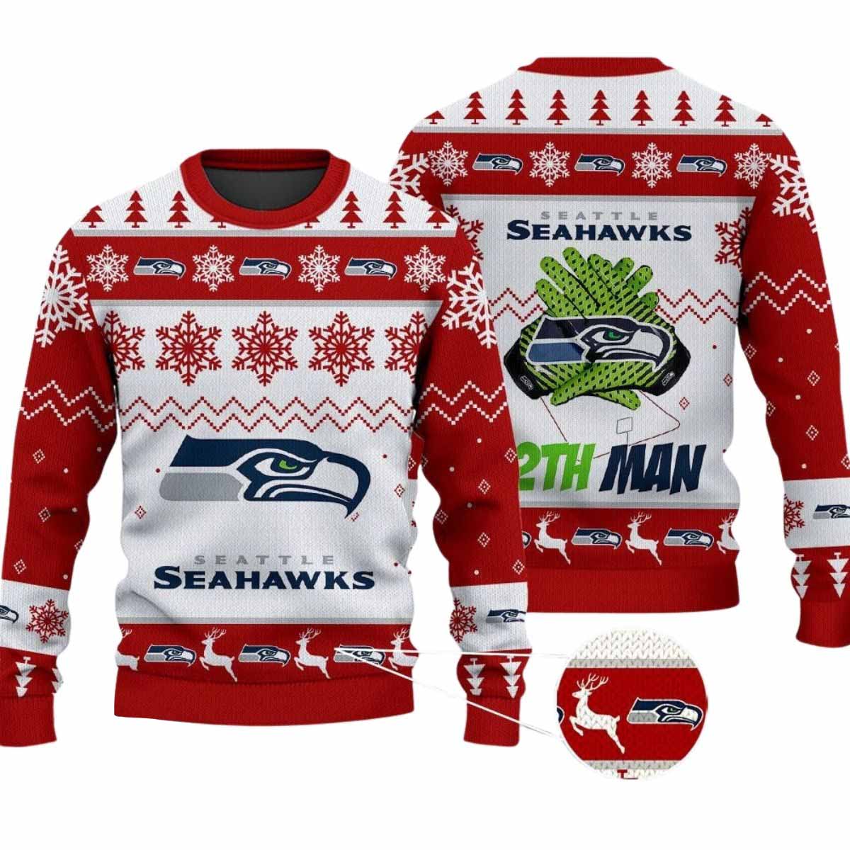 2025 Seahawks 12th Man Ugly Christmas Sweater 2025 Seahawks 12th Man Ugly Christmas Sweater