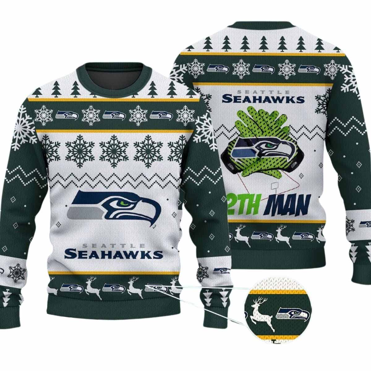 2025 Seahawks 12th Man Ugly Christmas Sweater 2025 Seahawks 12th Man Ugly Christmas Sweater