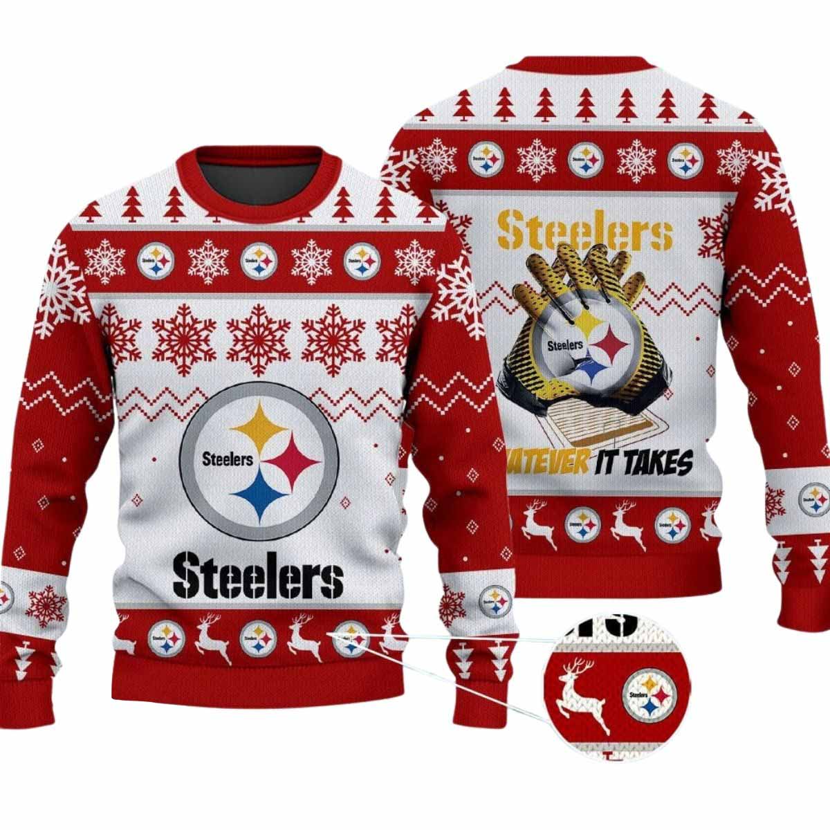 2025 Steelers Whatever It Takes Christmas Ugly Sweater 2025 Steelers Whatever It Takes Christmas Ugly Sweater