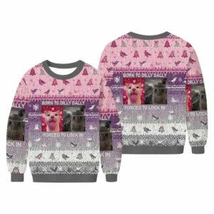 Born To Dilly Dally Cat Meme Ugly Christmas Sweater Born To Dilly Dally Cat Meme Ugly Christmas Sweater