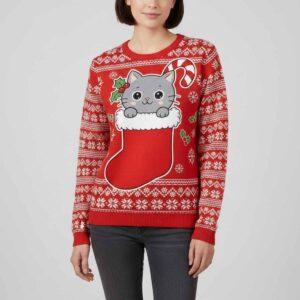 Cat In The Sock Christmas Ugly Sweater