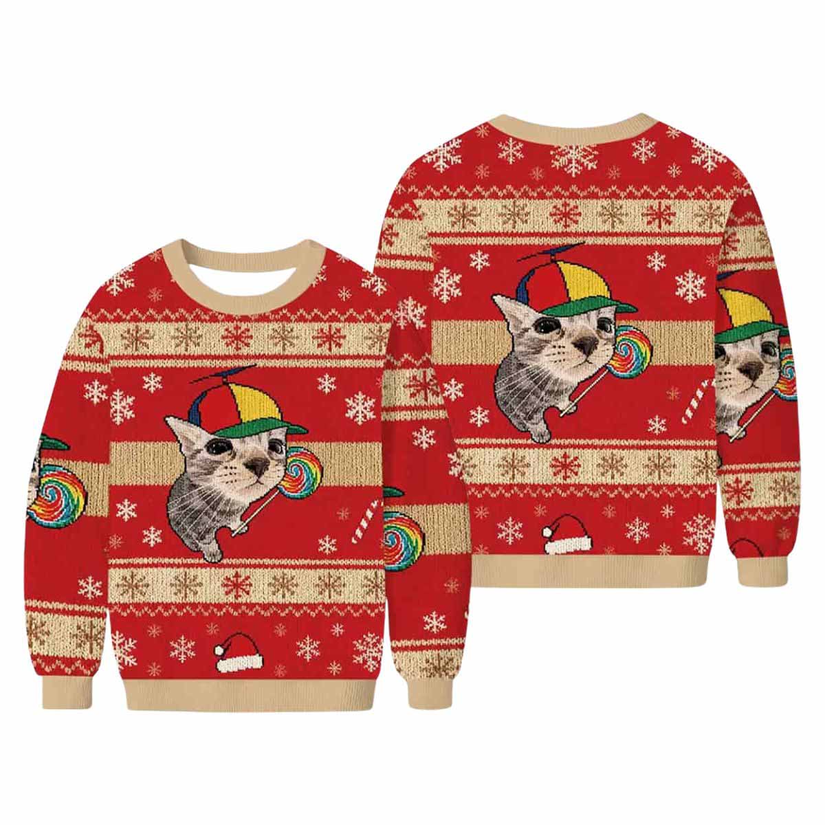 Cat With Lollipop And Hat Ugly Christmas Sweater Cat With Lollipop And Hat Ugly Christmas Sweater