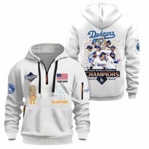 Dodgers 9X Back 2 Back World Series 2025 Quarter Zip Hoodie Dodgers 9X Back 2 Back World Series 2025 Quarter Zip Hoodie