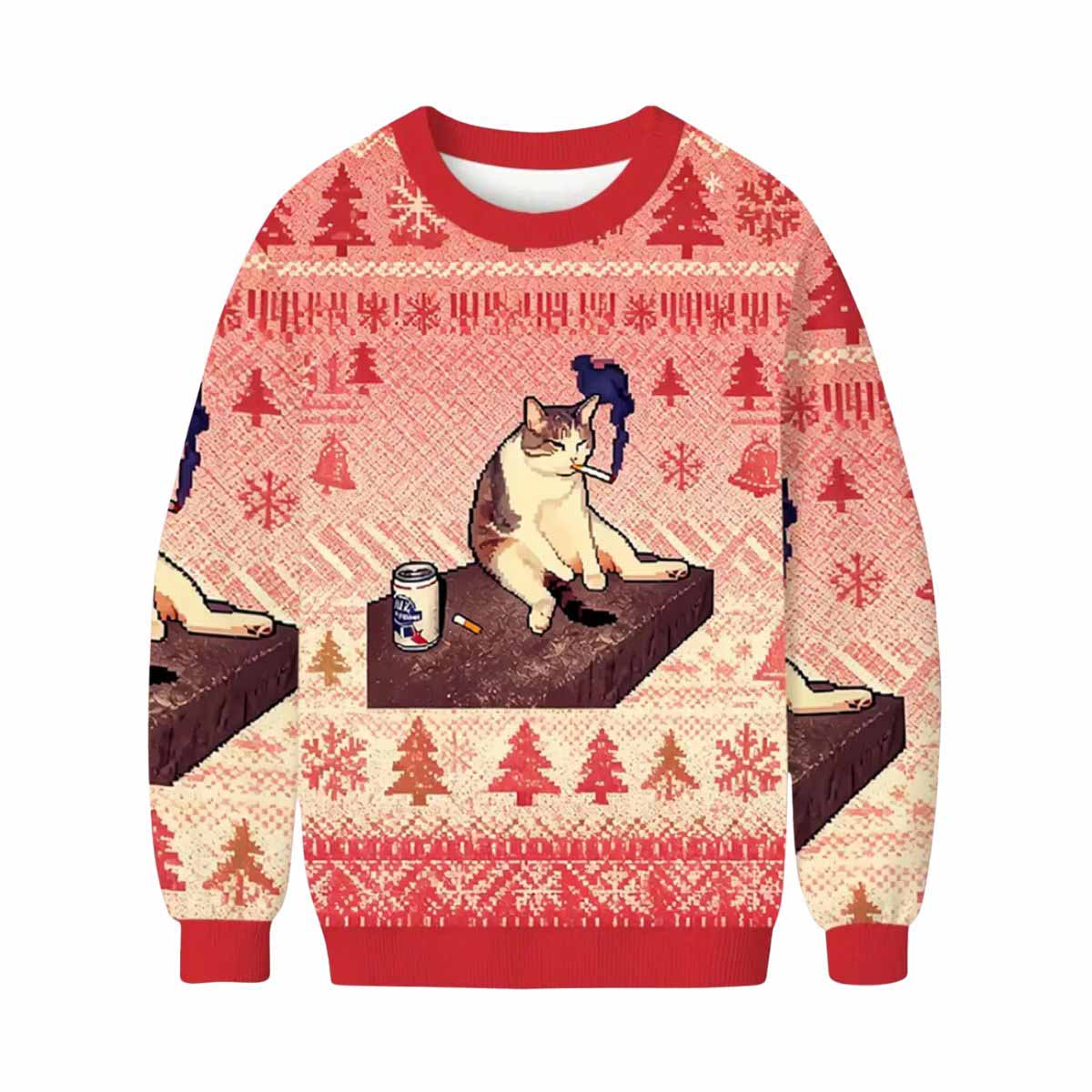 Funny Cat Smoking Holiday Meme Ugly Christmas Sweater Funny Cat Smoking Holiday Meme Ugly Christmas Sweater