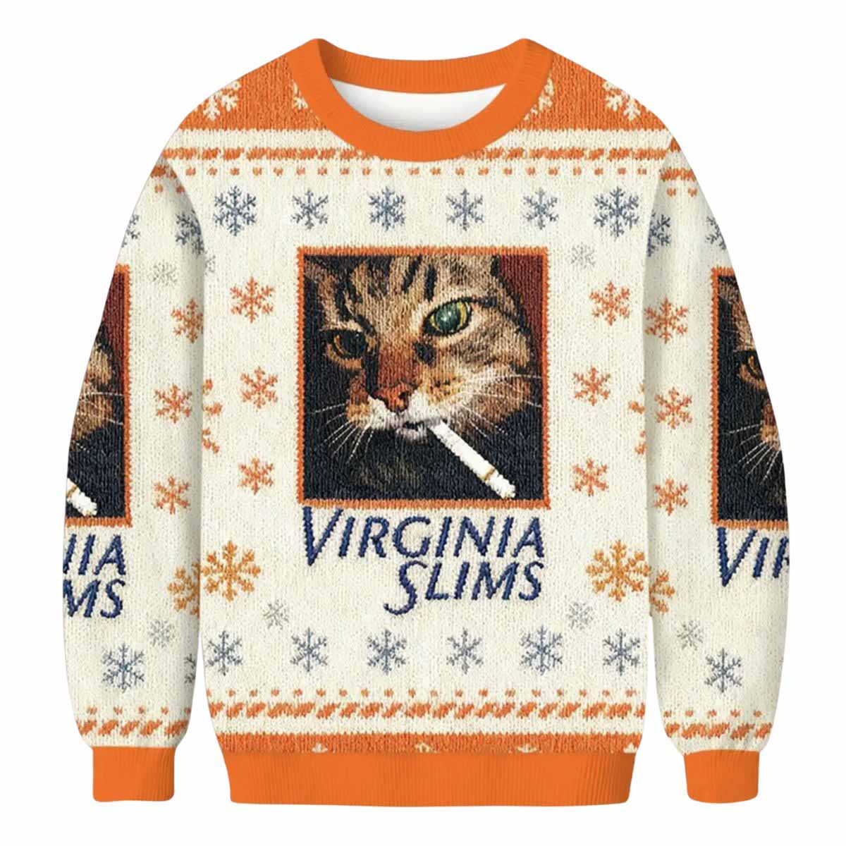 Funny Cat Smoking Virginia Slims Ugly Christmas Sweater Funny Cat Smoking Virginia Slims Ugly Christmas Sweater