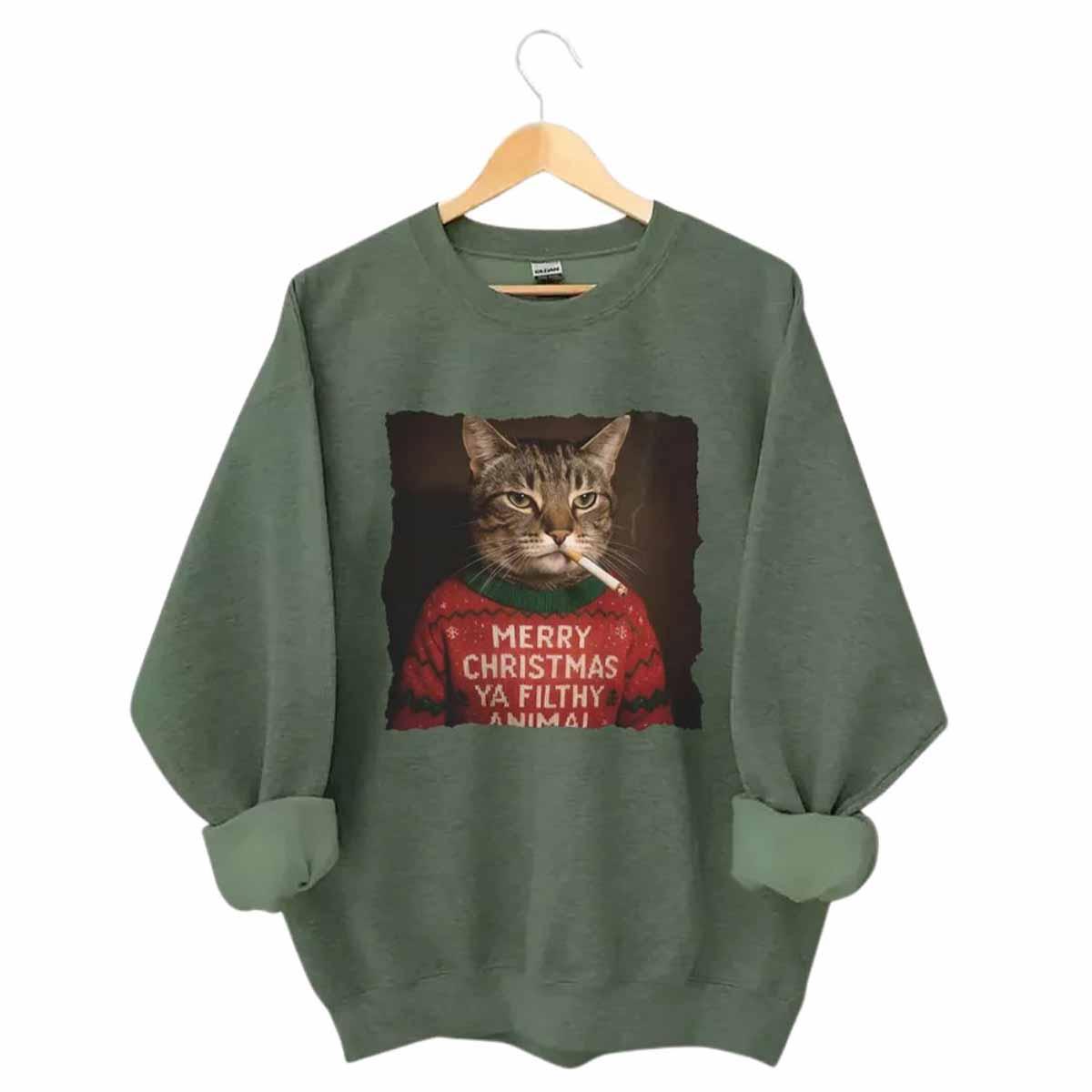 Funny Christmas Smoking Cat Sweatshirt Funny Christmas Smoking Cat Sweatshirt