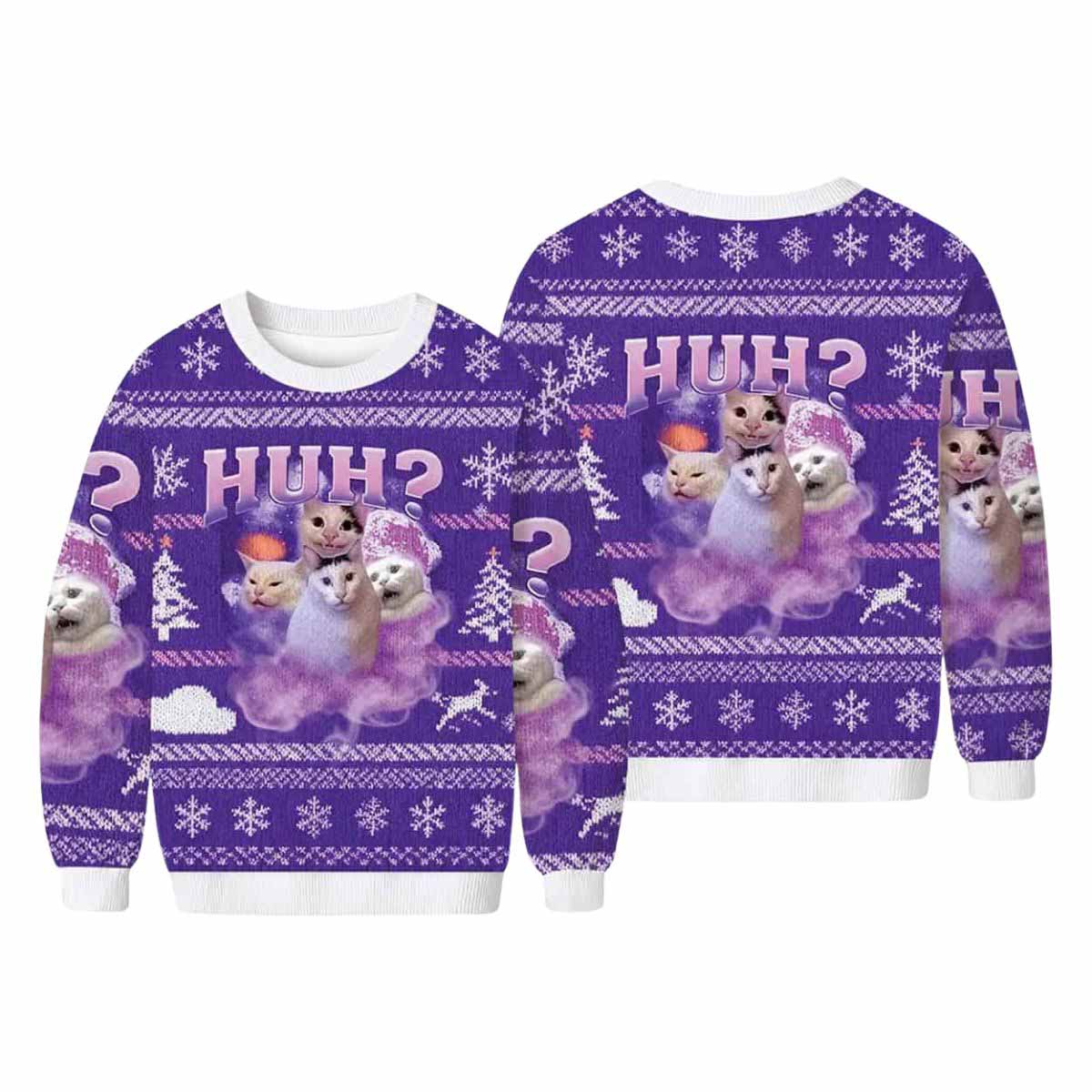 Funny Meme Huh Cat Ugly Christmas Sweater Funny Meme Huh Cat Ugly Christmas Sweater