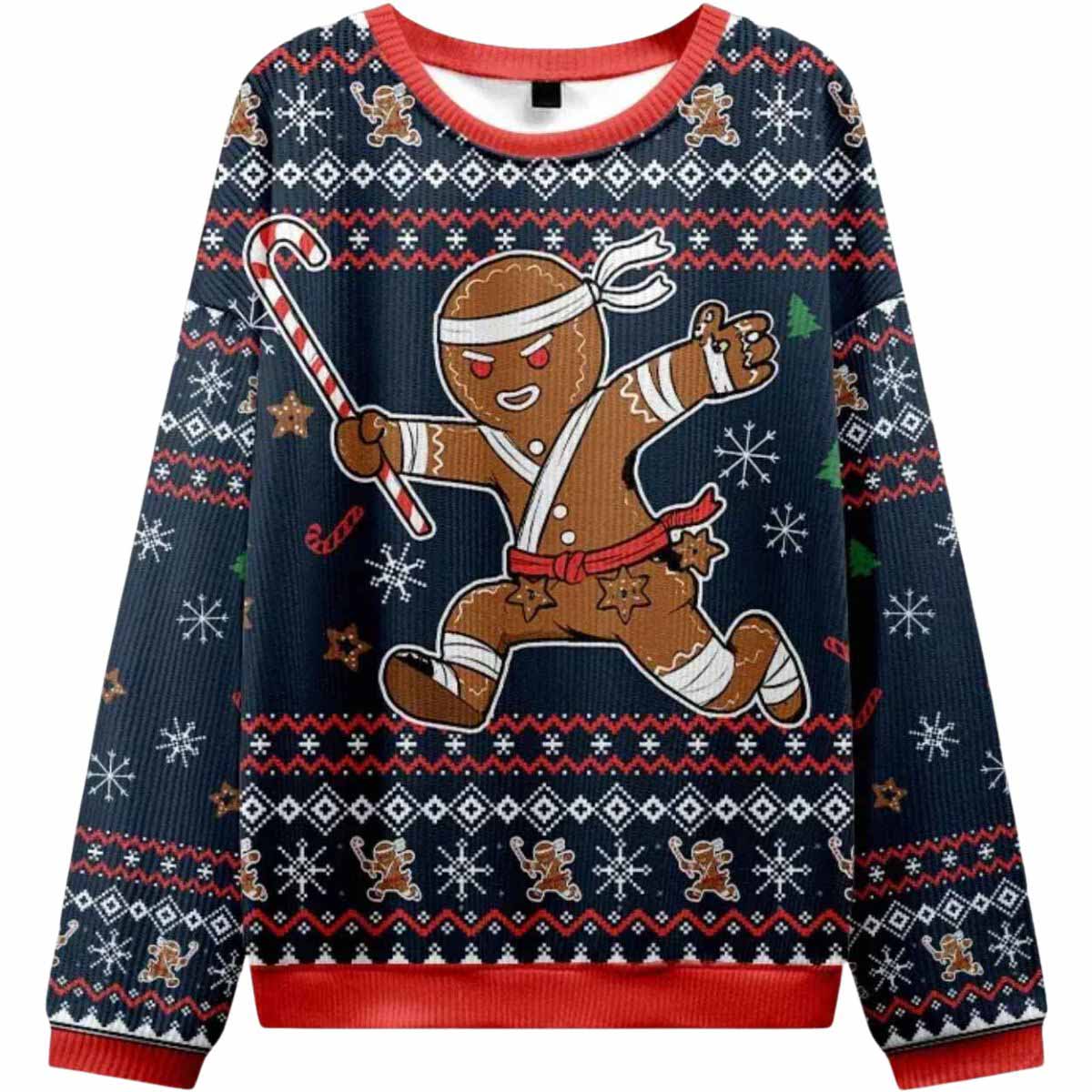 Gingerbread Man Japanese Samurai Christmas Ugly Sweater Gingerbread Man Japanese Samurai Christmas Ugly Sweater