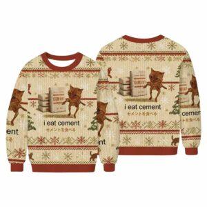 I Eat Cement Cat Meme Ugly Christmas Sweater