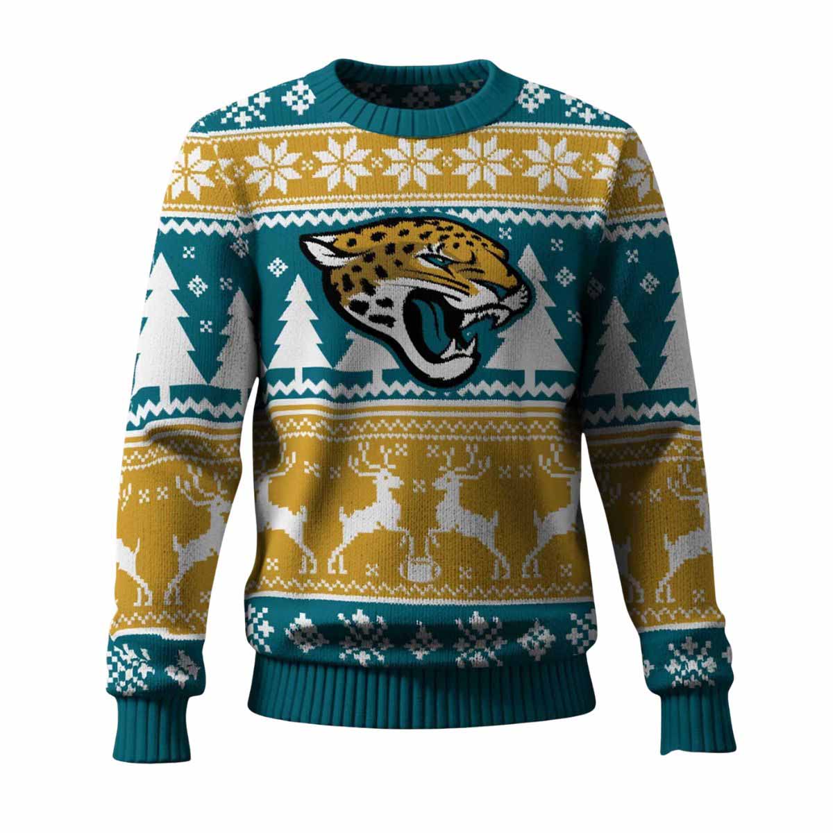 Jaguars Reindeer Football 2025 Ugly Christmas Sweater Jaguars Reindeer Football 2025 Ugly Christmas Sweater