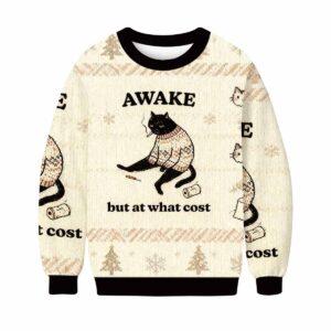 Smoking Cat Awake Christmas Ugly Sweater