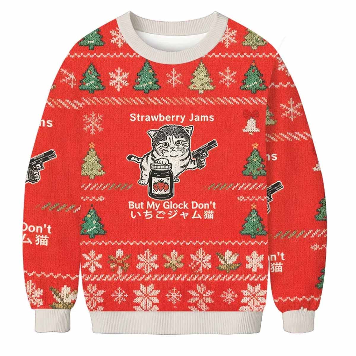 Strawberry Jam Cat Christmas Ugly Sweater Strawberry Jam Cat Christmas Ugly Sweater