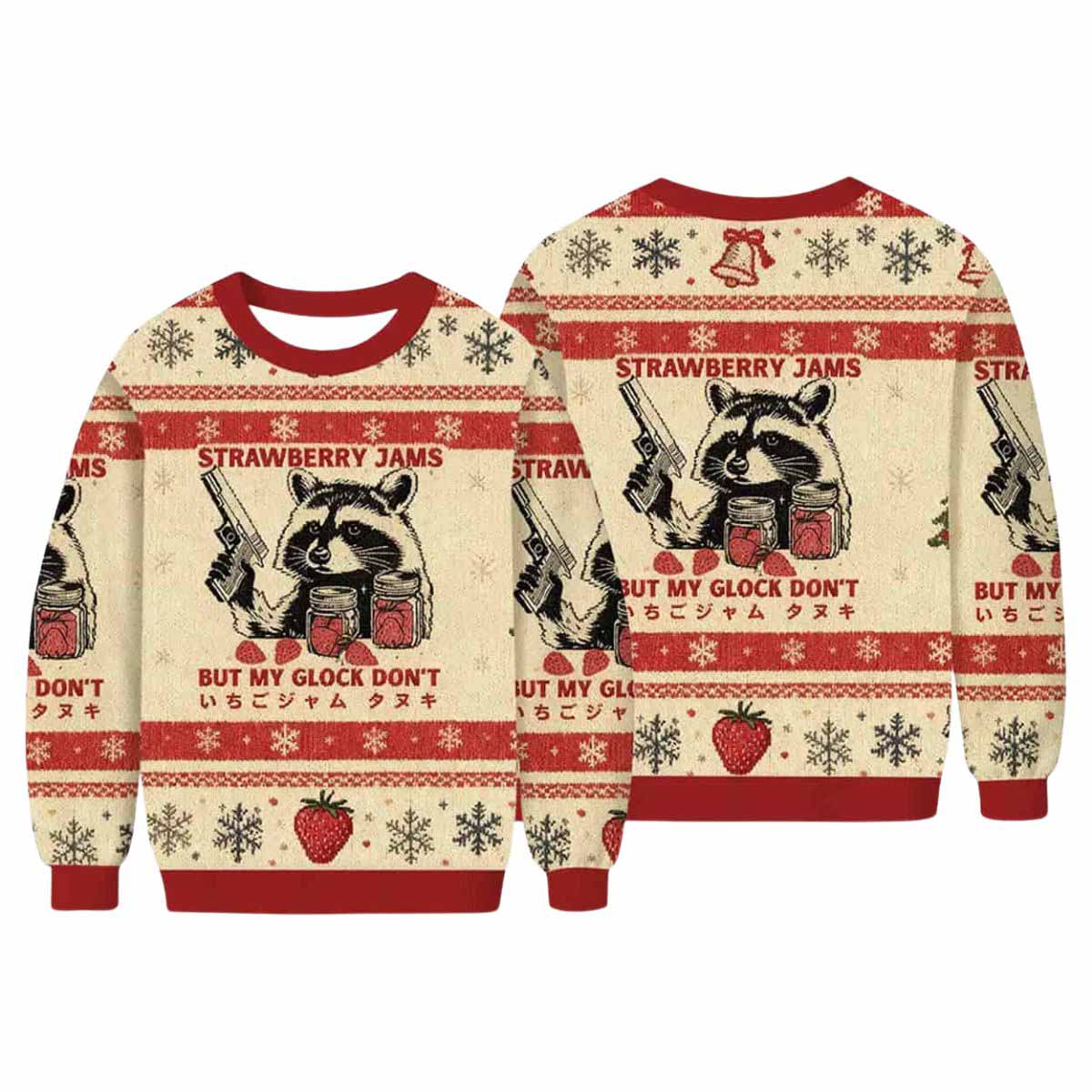 Strawberry Jams Glock Funny Raccoon Ugly Christmas Sweater Strawberry Jams Glock Funny Raccoon Ugly Christmas Sweater