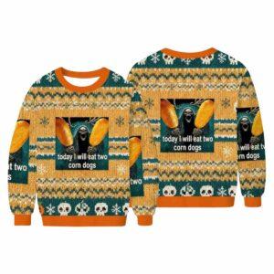 Today I Will Eat Two Corn Dogs Meme Ugly Christmas Sweater