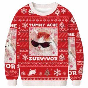 Tummy Ache Survivor Funny Cat Meme Christmas Ugly Sweater