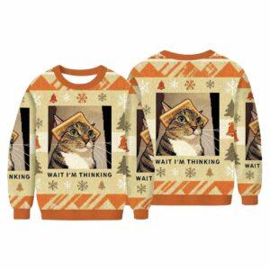 Wait Im Thinking Cat Meme Ugly Christmas Sweater Wait Im Thinking Cat Meme Ugly Christmas Sweater
