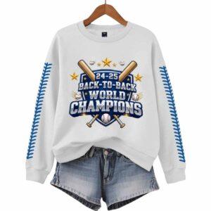 Women's Dodgers Back To Back World Series Champions 2025 Print Round Neck Sweatshirt1