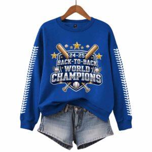 Women's Dodgers Back To Back World Series Champions 2025 Print Round Neck Sweatshirt2