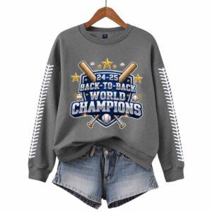 Women's Dodgers Back To Back World Series Champions 2025 Print Round Neck Sweatshirt3
