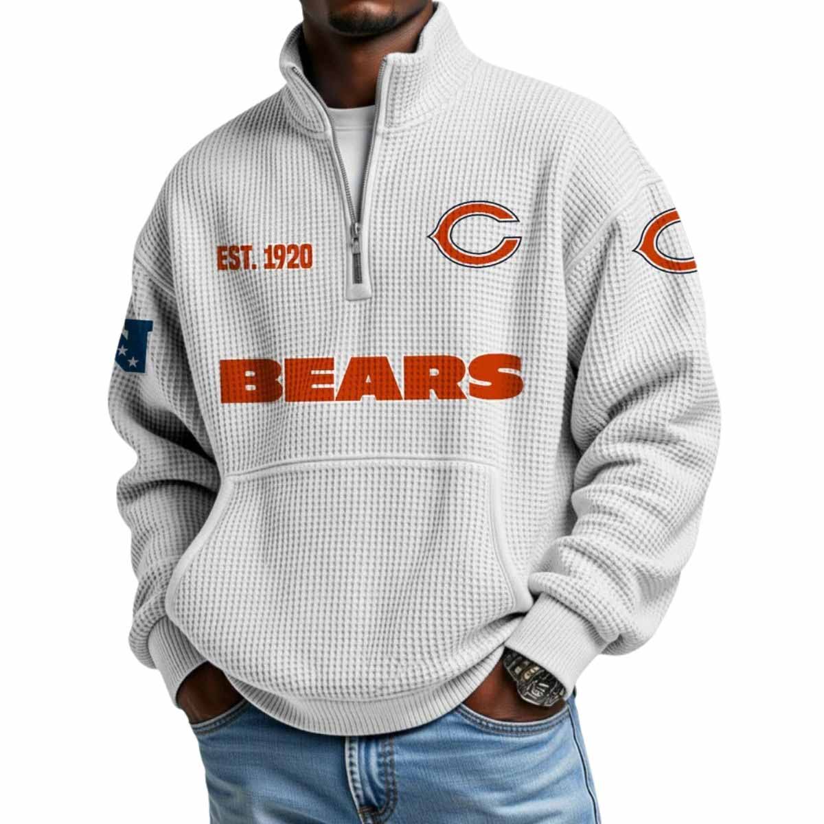 2025 Bears Est 1920 Waffle Stand Collar Half Zip Sweatshirt 2025 Bears Est 1920 Waffle Stand Collar Half Zip Sweatshirt
