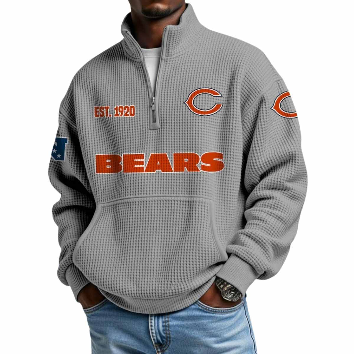 2025 Bears Est 1920 Waffle Stand Collar Half Zip Sweatshirt 2025 Bears Est 1920 Waffle Stand Collar Half Zip Sweatshirt