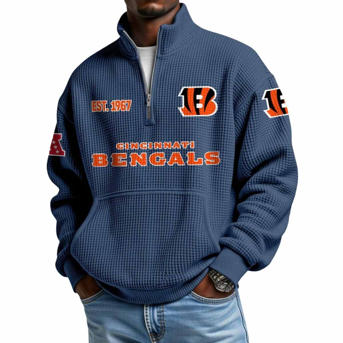 2025 Bengals Est 1967 Waffle Stand Collar Half Zip Sweatshirt 2025 Bengals Est 1967 Waffle Stand Collar Half Zip Sweatshirt