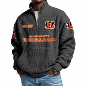 2025 Bengals Est 1967 Waffle Stand Collar Half Zip Sweatshirt 1 2025 Bengals Est 1967 Waffle Stand Collar Half Zip Sweatshirt