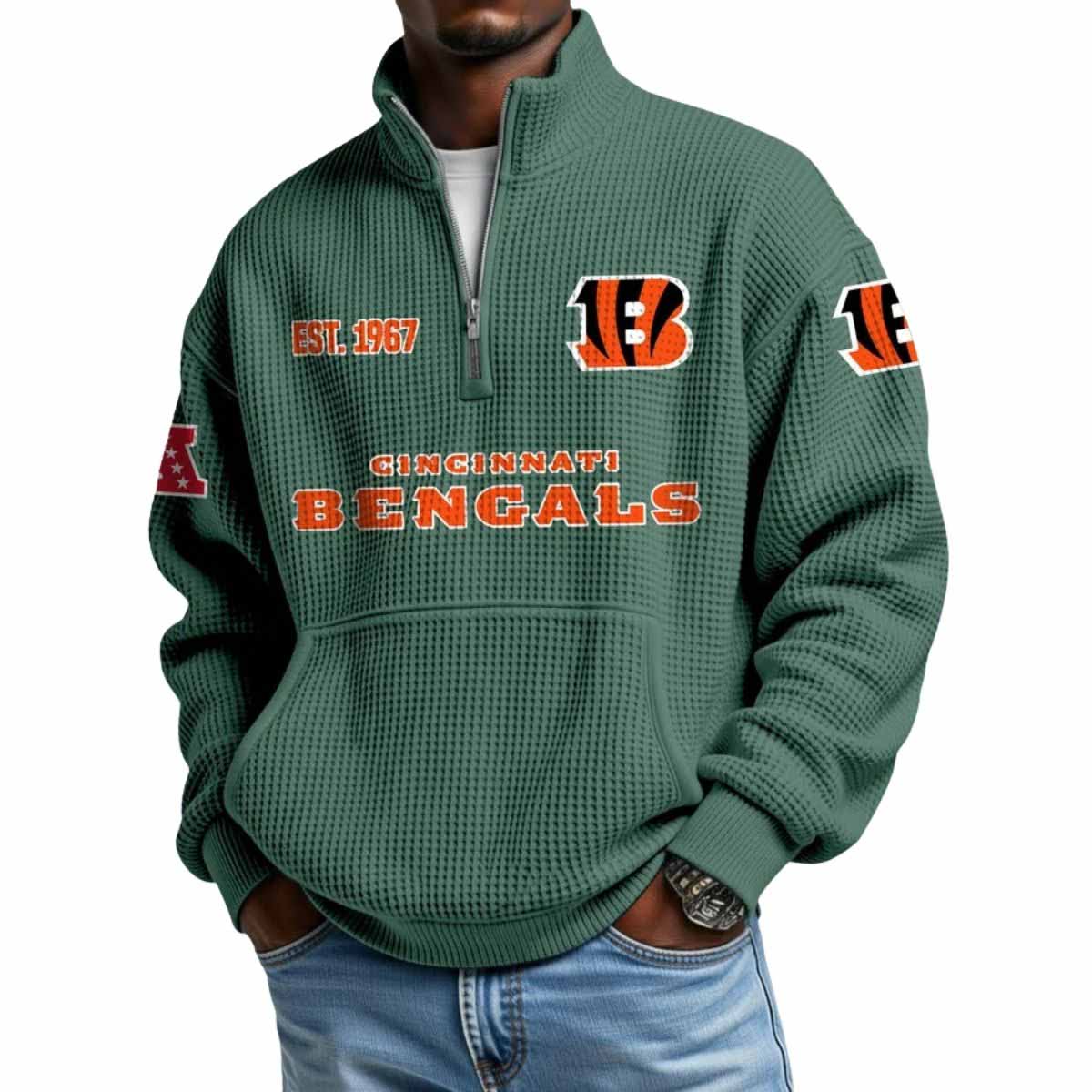 2025 Bengals Est 1967 Waffle Stand Collar Half Zip Sweatshirt 2025 Bengals Est 1967 Waffle Stand Collar Half Zip Sweatshirt