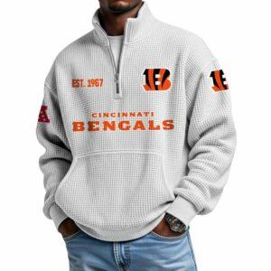 2025 Bengals Est 1967 Waffle Stand Collar Half Zip Sweatshirt 3 2025 Bengals Est 1967 Waffle Stand Collar Half Zip Sweatshirt