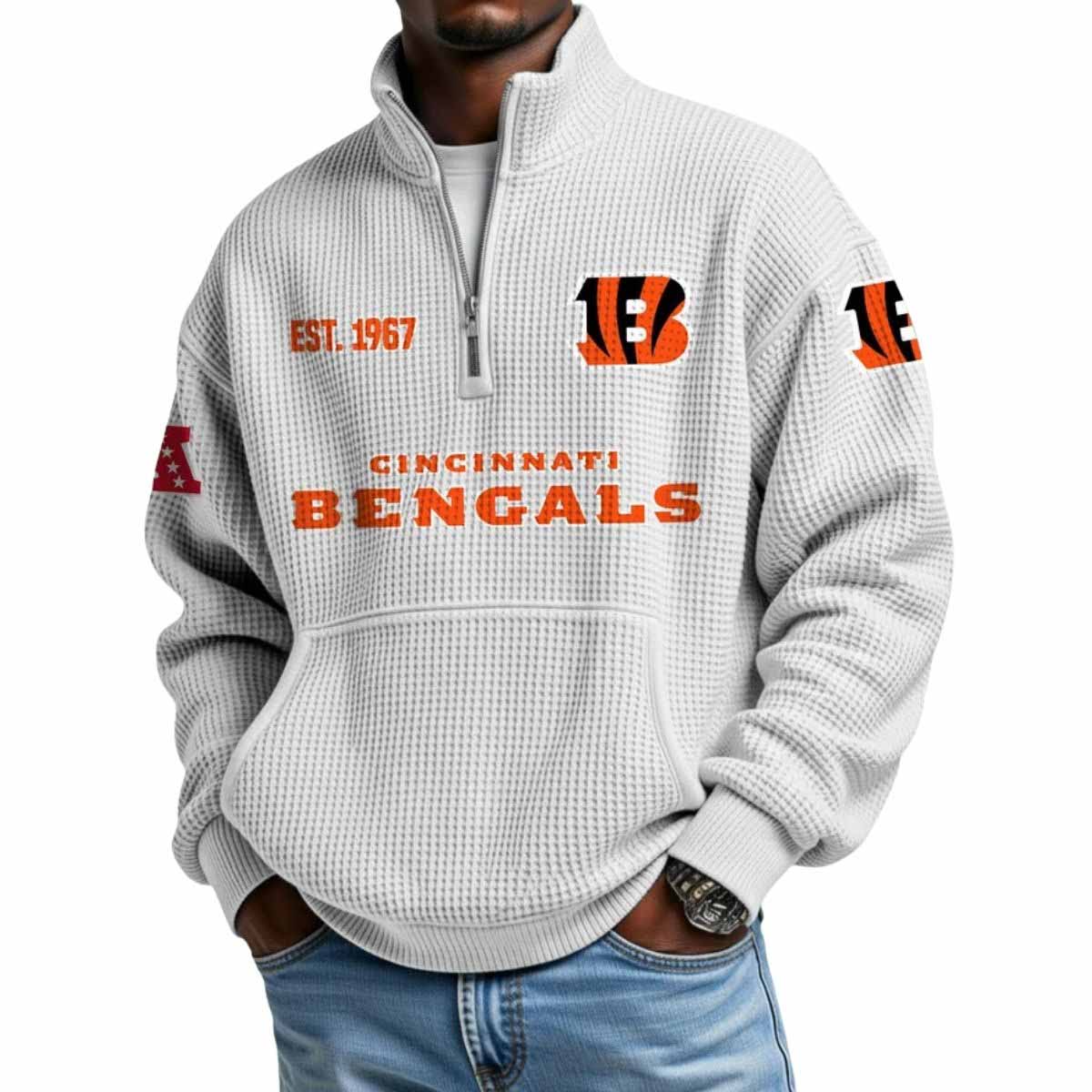 2025 Bengals Est 1967 Waffle Stand Collar Half Zip Sweatshirt 2025 Bengals Est 1967 Waffle Stand Collar Half Zip Sweatshirt