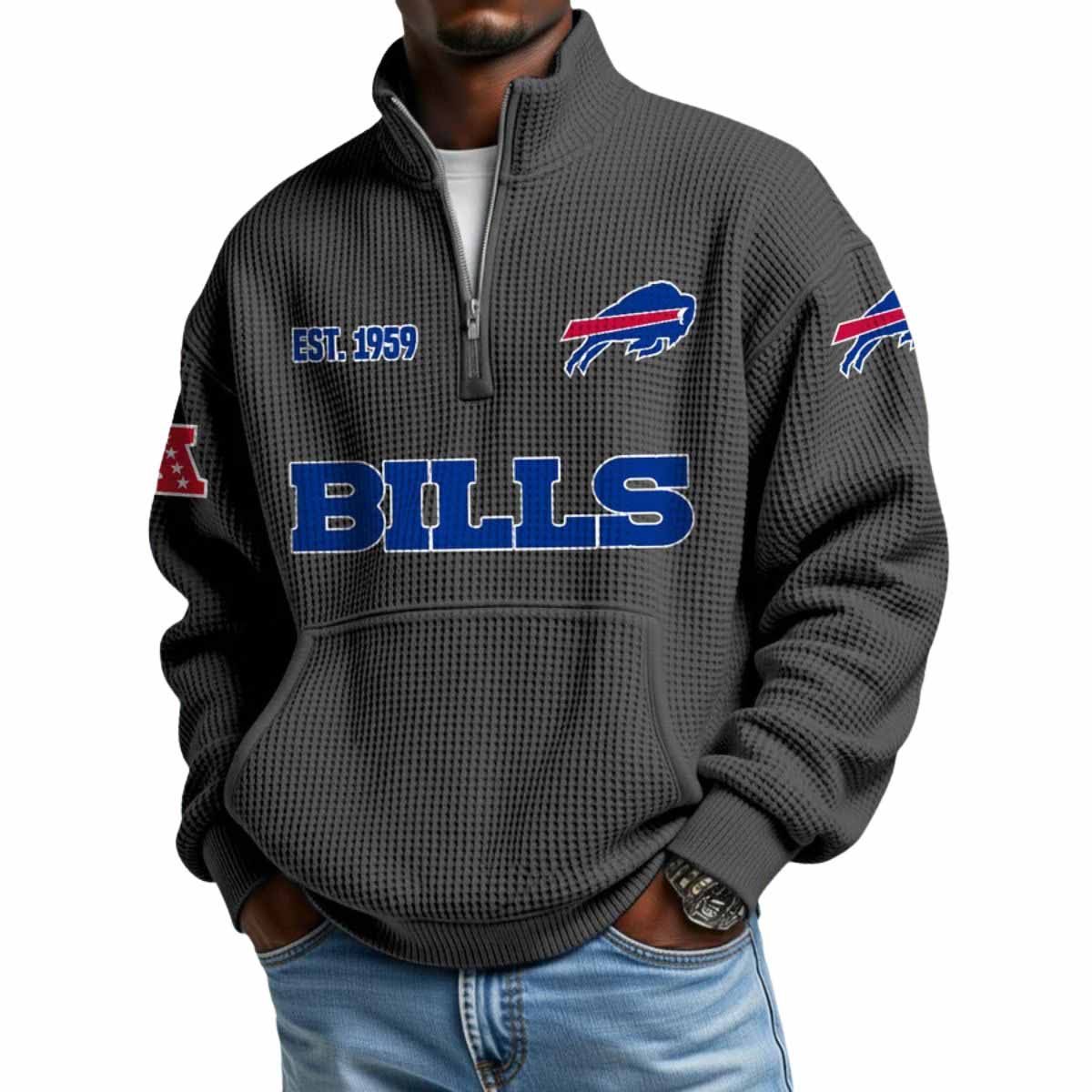2025 Bills Est 1959 Quarter Zip Waffle Hoodie 2025 Bills Est 1959 Quarter Zip Waffle Hoodie