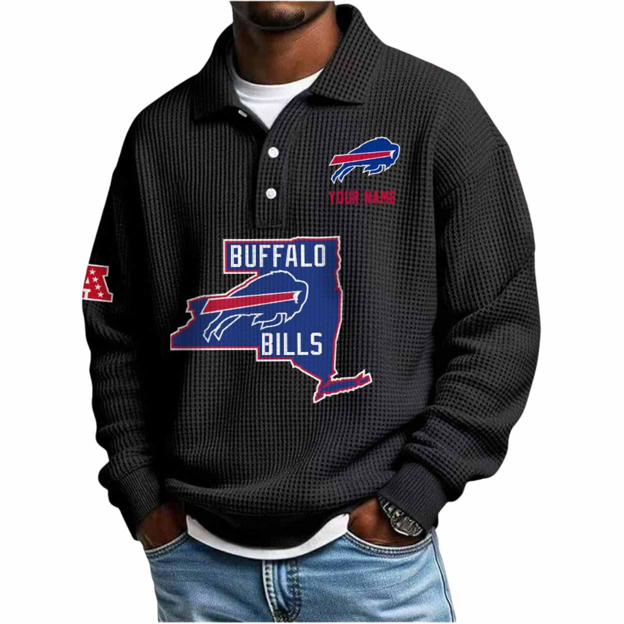 2025 Bills Personalization Waffle Button Lapel Polo 2025 Bills Personalization Waffle Button Lapel Polo