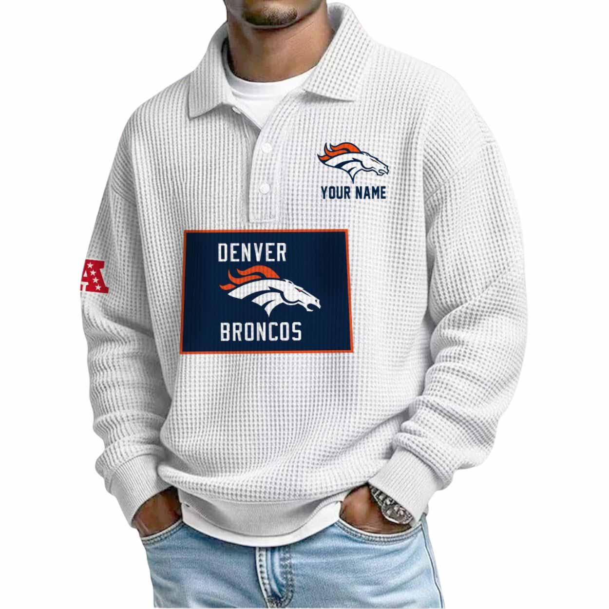 2025 Broncos Personalization Waffle Button Lapel Polo 2025 Broncos Personalization Waffle Button Lapel Polo