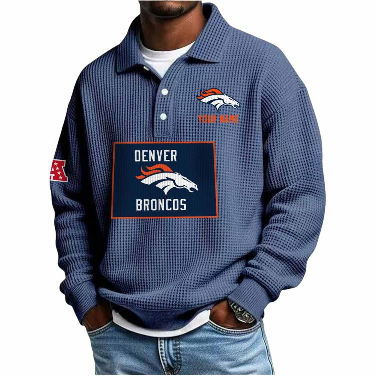 2025 Broncos Personalization Waffle Button Lapel Polo 2025 Broncos Personalization Waffle Button Lapel Polo