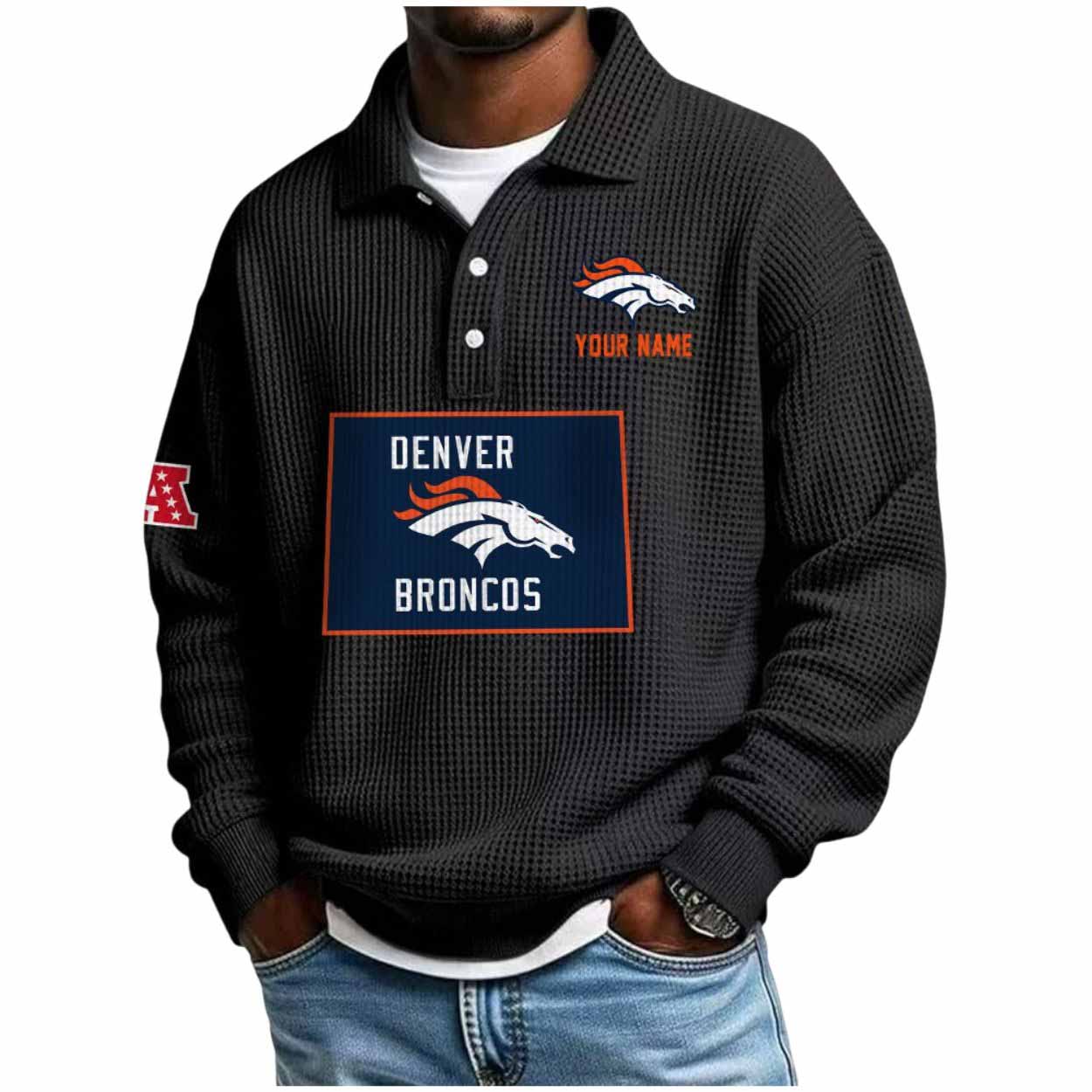 2025 Broncos Personalization Waffle Button Lapel Polo 2025 Broncos Personalization Waffle Button Lapel Polo