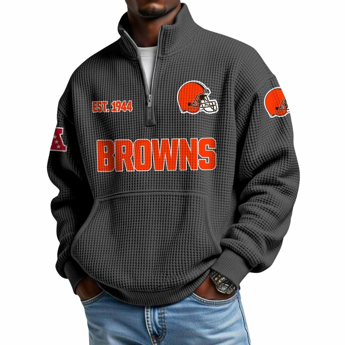 2025 Browns Est 1944 Waffle Stand Collar Half Zip Sweatshirt 2025 Browns Est 1944 Waffle Stand Collar Half Zip Sweatshirt
