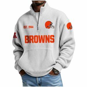 2025 Browns Est 1944 Waffle Stand Collar Half Zip Sweatshirt 2025 Browns Est 1944 Waffle Stand Collar Half Zip Sweatshirt