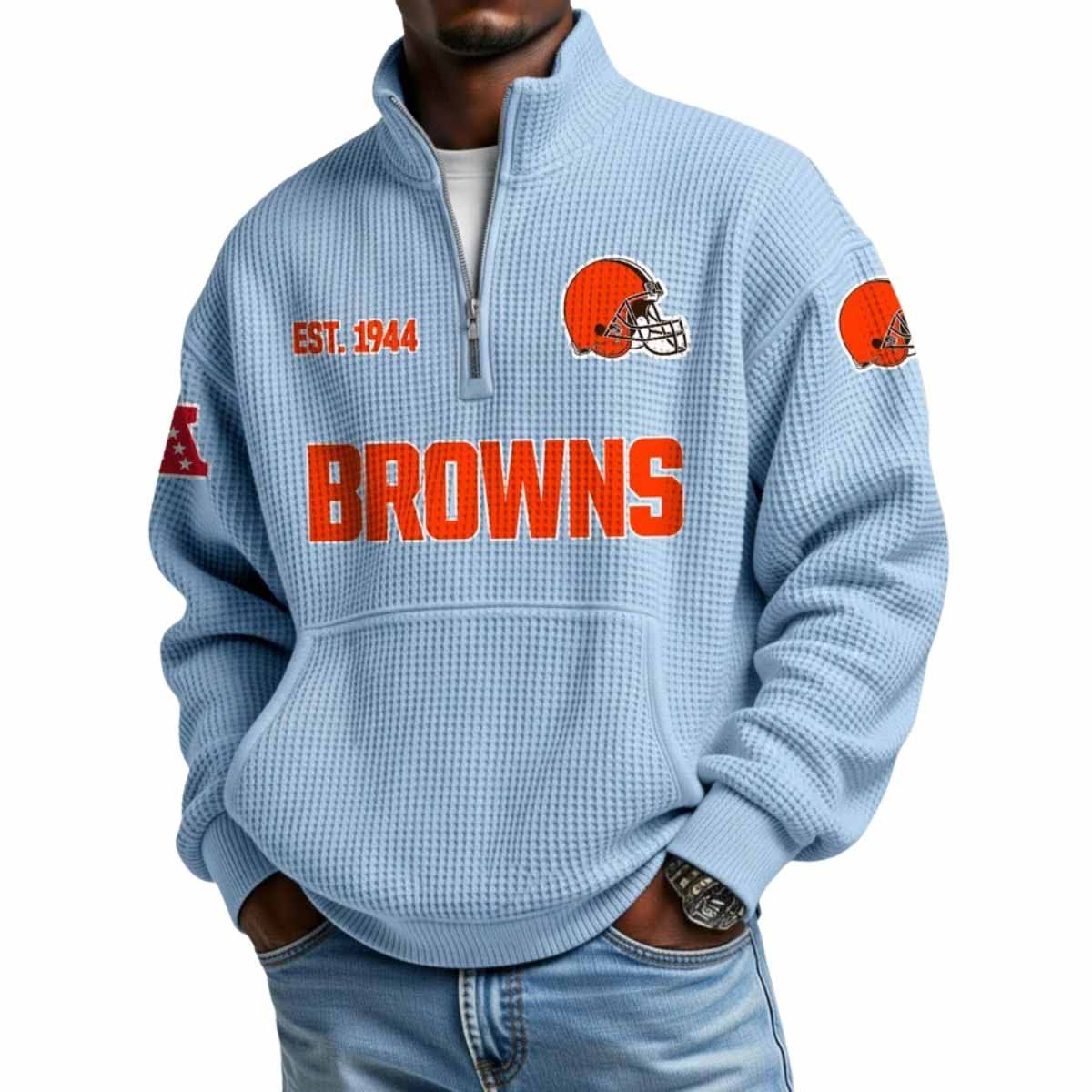 2025 Browns Est 1944 Waffle Stand Collar Half Zip Sweatshirt 2025 Browns Est 1944 Waffle Stand Collar Half Zip Sweatshirt